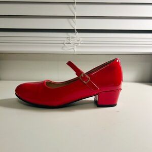 Red Faux Patent Leather Mary Jane Shoes